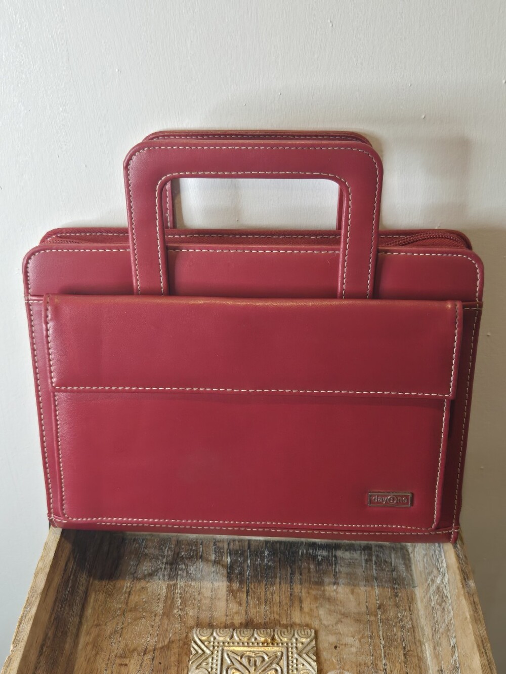 Vintage FranklinCovey dayOne Classic 7-Ring Zip Organizer Planner Briefcase Red
